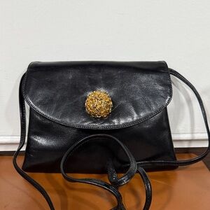 Lexiapel Vintage Black Crossbody Bag with Gold Accent Made in Italy